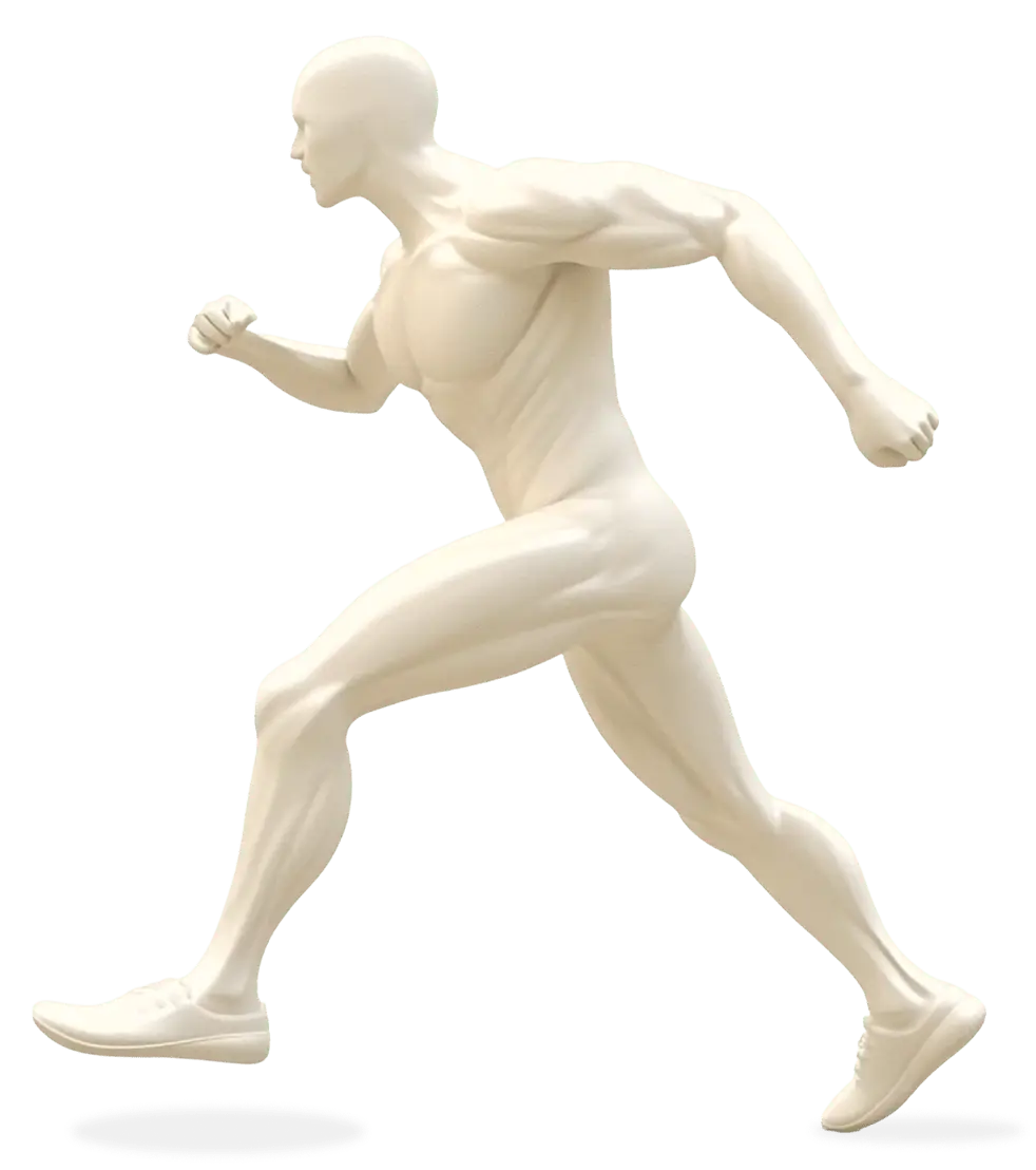 Running body model marked with seven common areas we treat
